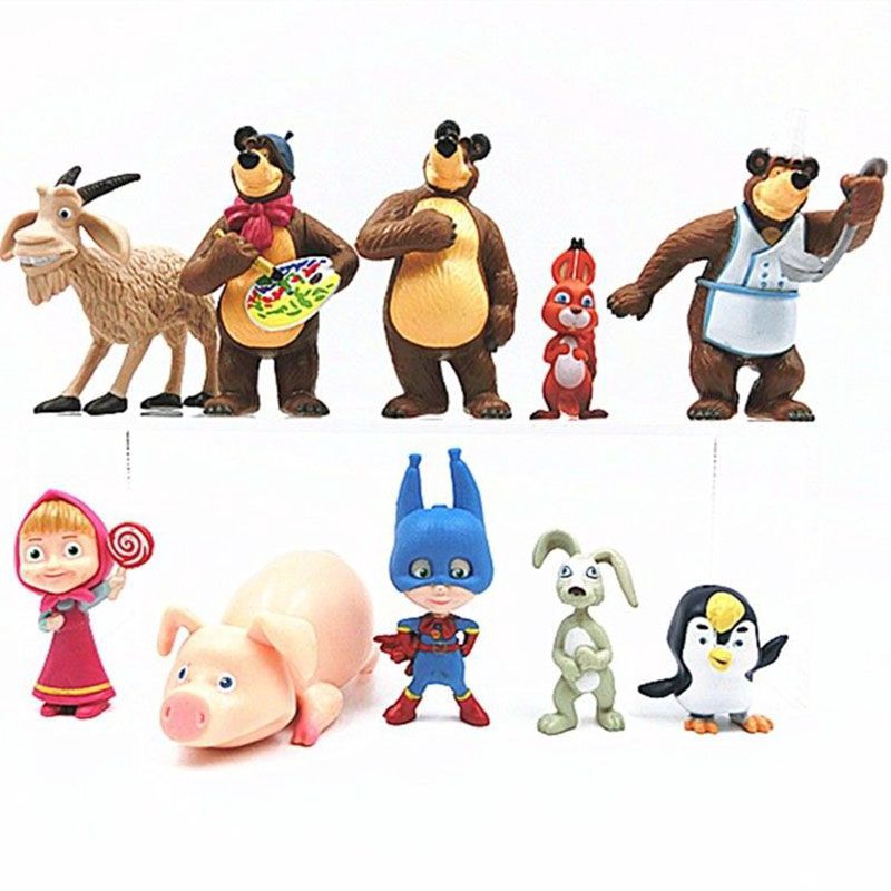 Set 10 Mô Hình Nhân Vật Phim Hoạt Hình Masha And The Bear Dễ Thương