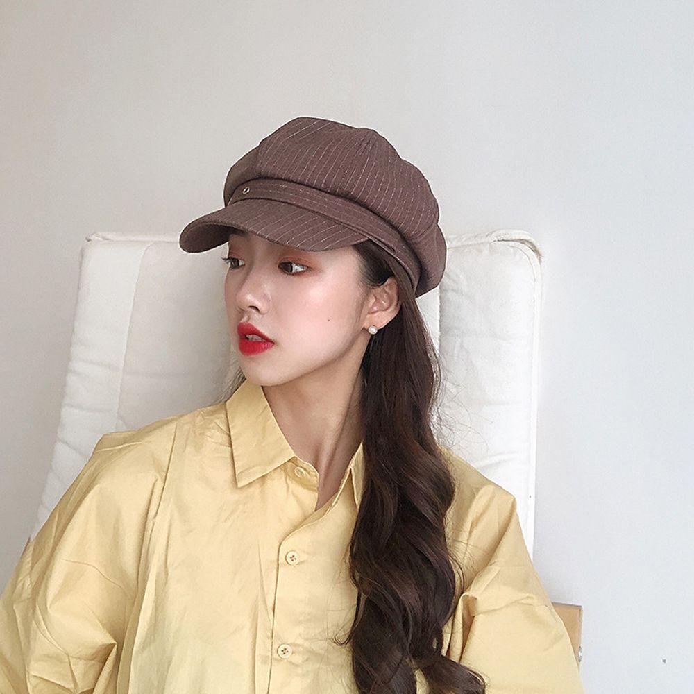 Mũ Beret Họa Tiết Kẻ Sọc Màu Trơn Phong Cách Retro Thời Trang Hàn Quốc