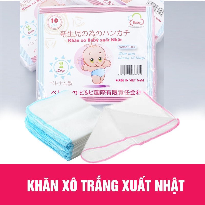 Bộ 10 Khăn xô sữa baby xuất nhật 2 lớp 30x30cm