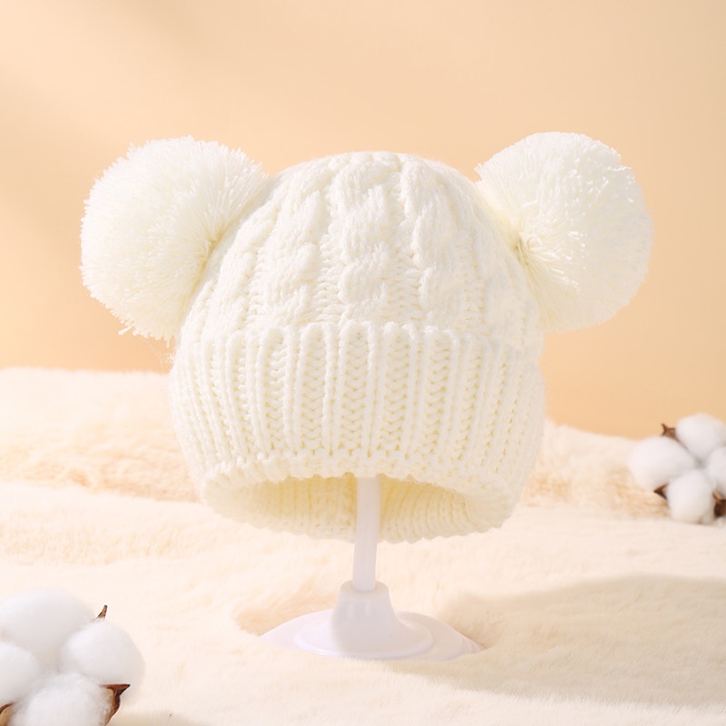 Mũ beanie Trùm Đầu Đính Quả Bông Dễ Thương Cho Bé