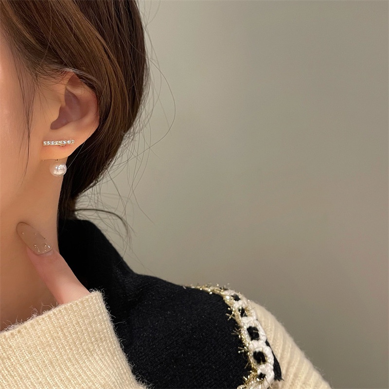 Bông Tai Nữ Bạc 925 Thanh Ngang Phối Hạt Trai Thanh Lịch, Her Accessories H73