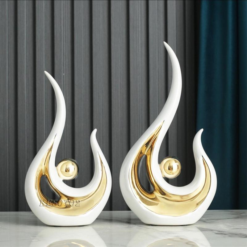 Bộ 2 Bức Tượng Nghệ Thuật Trừu Tượng Bằng Sứ Để Bàn Trang Trí Nhà Bếp