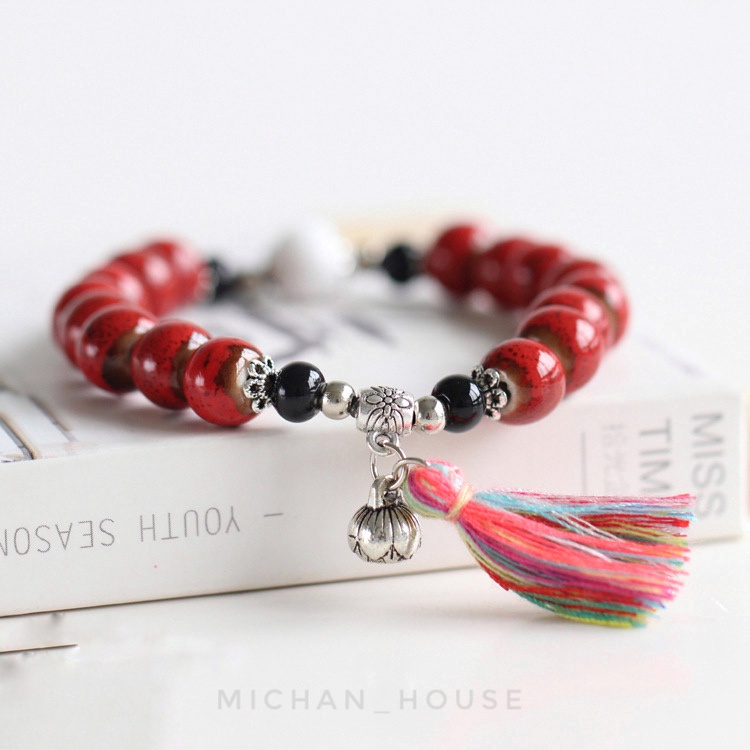 Vòng hạt Boho nhiều màu sắc, vòng tay kết hợp váy vóc vintage