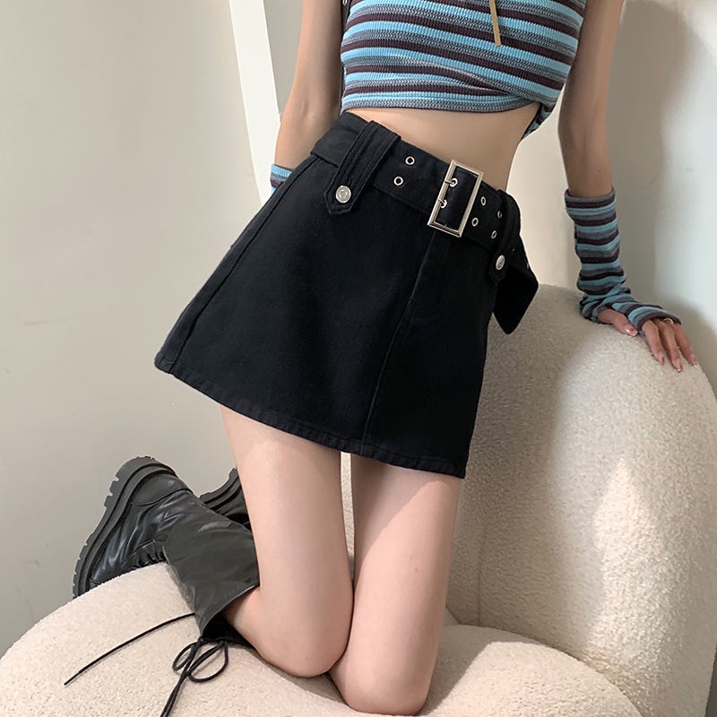 Chân Váy Denim Lưng Cao Có Thắt Lưng