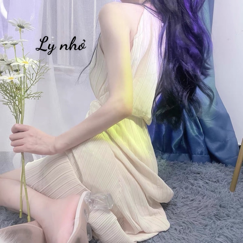 Đầm maxi dập ly cổ yếm siêu đẹp hình thật đủ màu và video