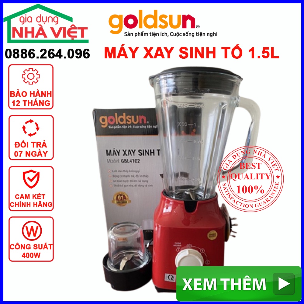 Máy xay sinh tố Goldsun, Cối xay sinh tố 1.5 lít công suất 400W cối thủy tinh cao cấp bảo hành 12 tháng, 10101541