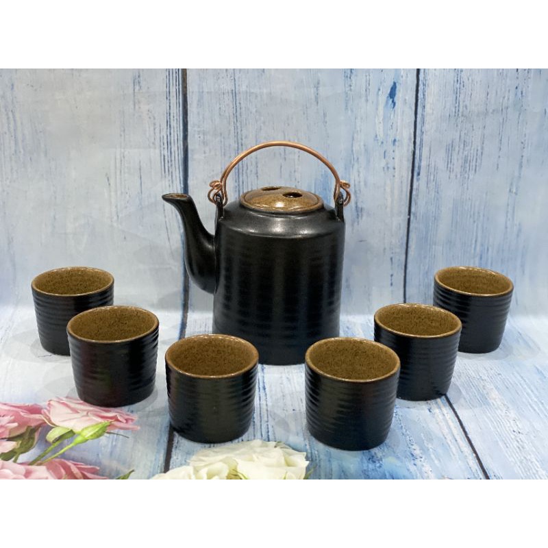 Bộ ấm tích gốm Bát tràng men nâu gốm vintage pha trà xanh loại 1 cao cấp - Dung tích 1l và 1,5l - Giá nhà sản xuất