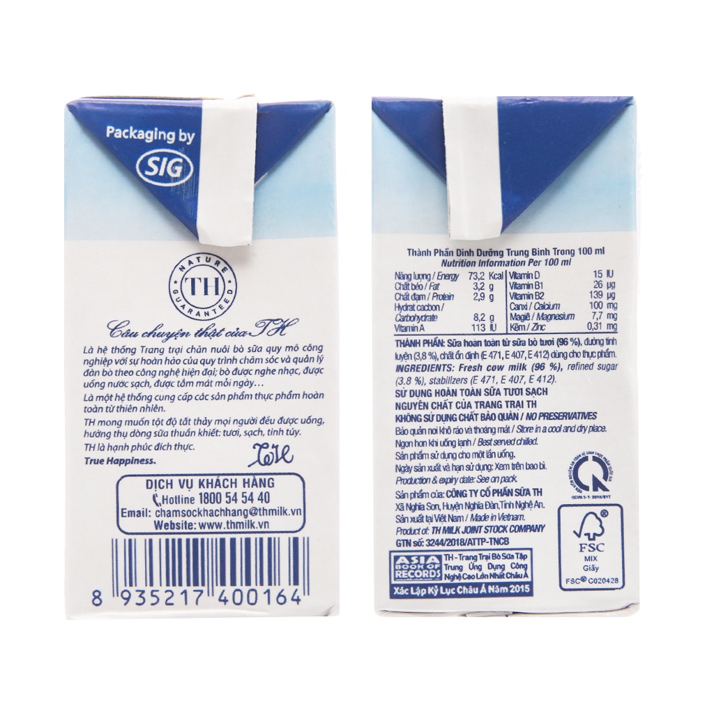 Lốc 4 hộp sữa TH True Milk 110ml