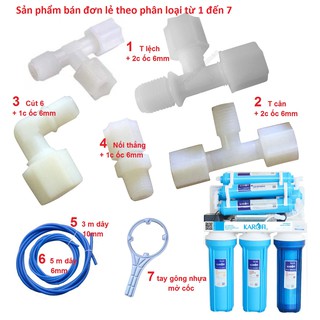 Tay gông nhựa mở cốc, dây ống 6, 10, cút ốc, T lệch, T cân các loại - Linh kiện máy lọc nước