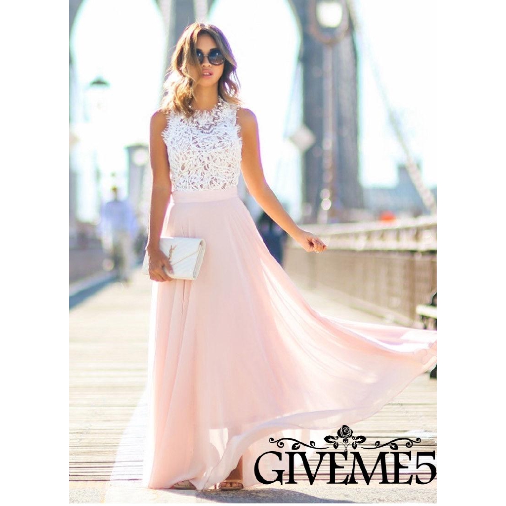 Đầm maxi dáng dài phối ren phong cách quyến rũ thanh lịch dành cho nữ