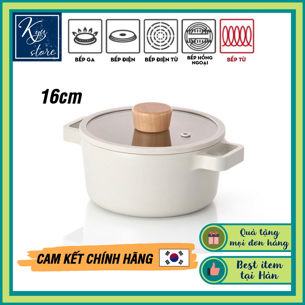 [Hàng chính hãng] Nồi chống dính đáy từ FIKA NEOFLAM làm từ nhôm đúc phủ gốm 16cm 2 quai Hàn Quốc (màu trắng ngà)