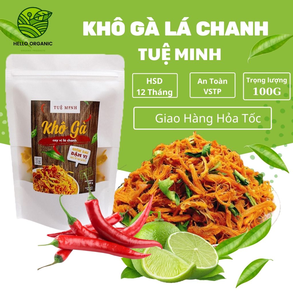 Gà khô lá chanh Tuệ Minh( Túi 150g) gà khô cay ngon như nhà làm, đồ ăn vặt an toàn về sinh thực phẩm- Hello Organic