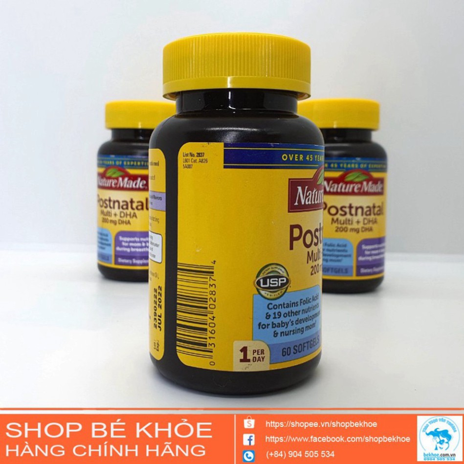 SALE LỚN 80% Vitamin sau sinh Postnatal Multi +DHA Nature made - Postnatal 200mg DHA SALE LỚN 80%