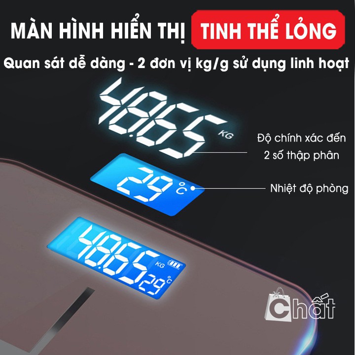 Cân sức khoẻ tải trọng 180kg 𝐅𝐑𝐄𝐄𝐒𝐇𝐈𝐏 cân điện tử mini mặt kính cường lực, độ chính xác cao