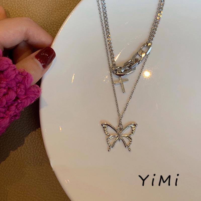 Vòng cổ Mặt Hình Bướm Xếp Chồng Phong Cách Hip Hop Thời Trang Thu Đông Cho Nữ