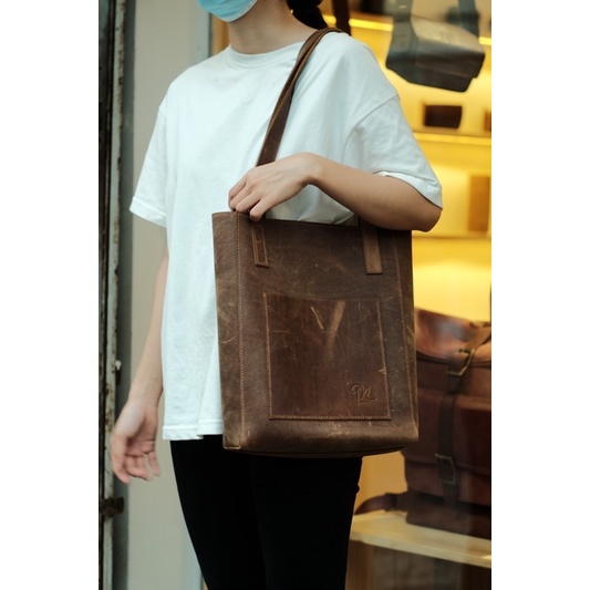 TÚI TOTE DA BÒ THẬT HANDMADE PHONG CÁCH VINTAGE