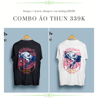 Kull Ngầu Với Combo Áo Thun Hai Màu Đen Trắng Unisex Fom Rộng WOFTSHIRT  In Hình Cá Tính 100% Cotton Full Size Hình Cò T