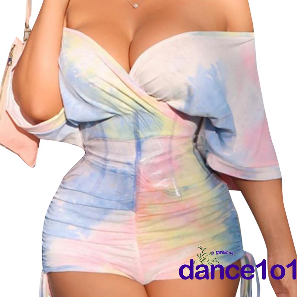 Jumpsuit Tay Ngắn Phối Bèo Thiết Kế Cổ Chữ V Nữ Tính