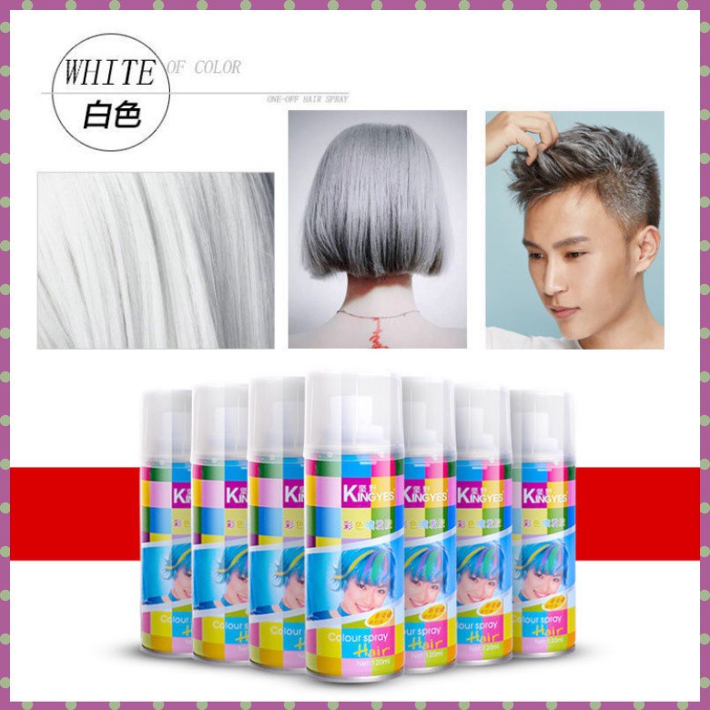 Gôm Xịt Nhuộm Tóc Màu Trắng Tạm Thời Kingyes 120ml/Chai Giữ Nếp, Tạo Kiểu Tóc, Đổi Mầu Tóc