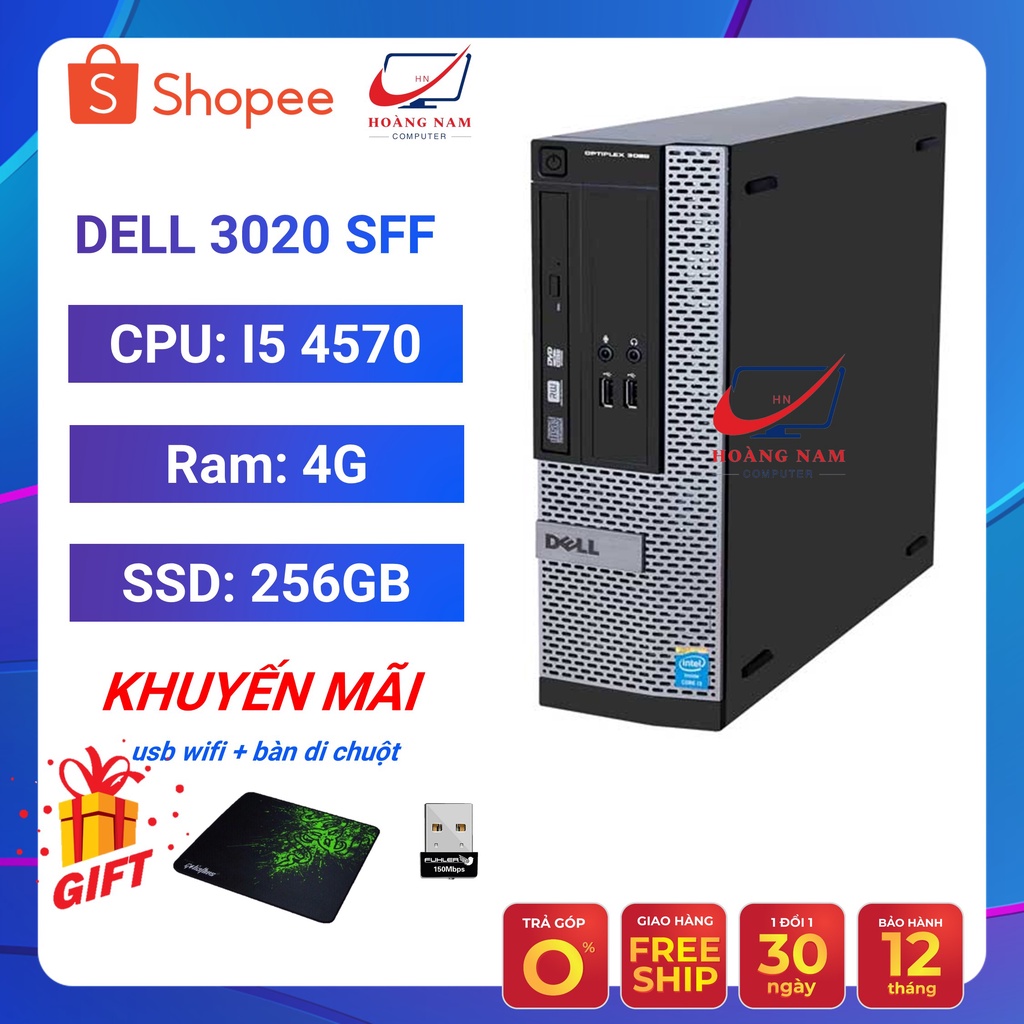Case Máy Tính Đồng Bộ Để Bàn - Dell Optiplex 3020 Core i5 4570/Ram 8G/SSD 128GB - Tặng USB Wifi và Bàn Di Chuột - BH 12T
