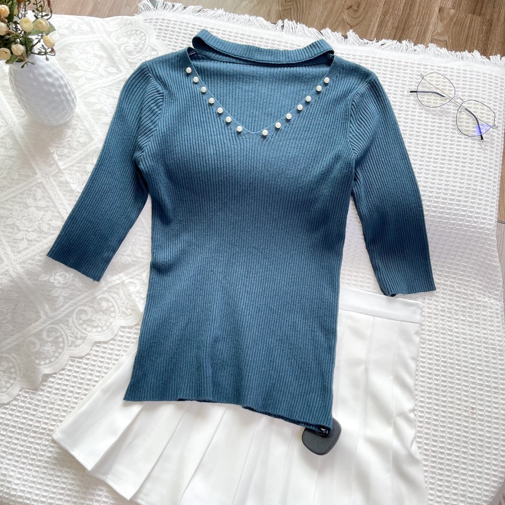 Áo xanh đính hạt (ảnh thật do shop chụp)
