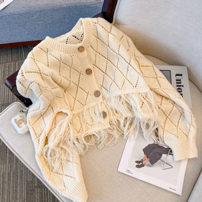 Áo Cardigan Dệt Kim Dáng Ngắn Phối Tua Rua Thời Trang Dành Cho Nữ  tao bao