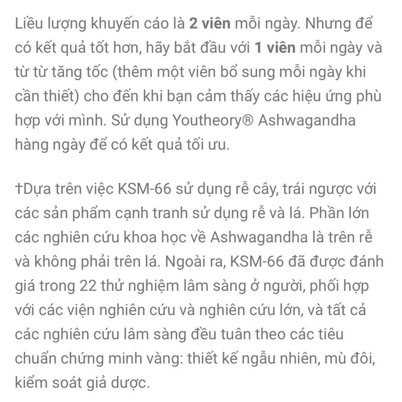 Viên uống nhân sâm Ấn Độ Youtheory Ashwagandha 1000mg 180 viên