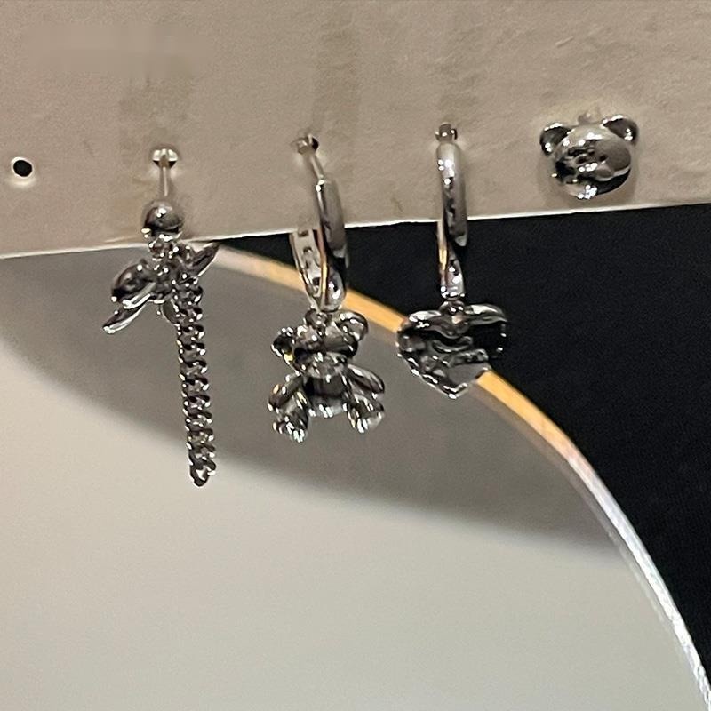 Bông Tai Bốn Mảnh Đính Nơ Hình Gấu Trái Tim Cá Tính Hợp Thời Trang