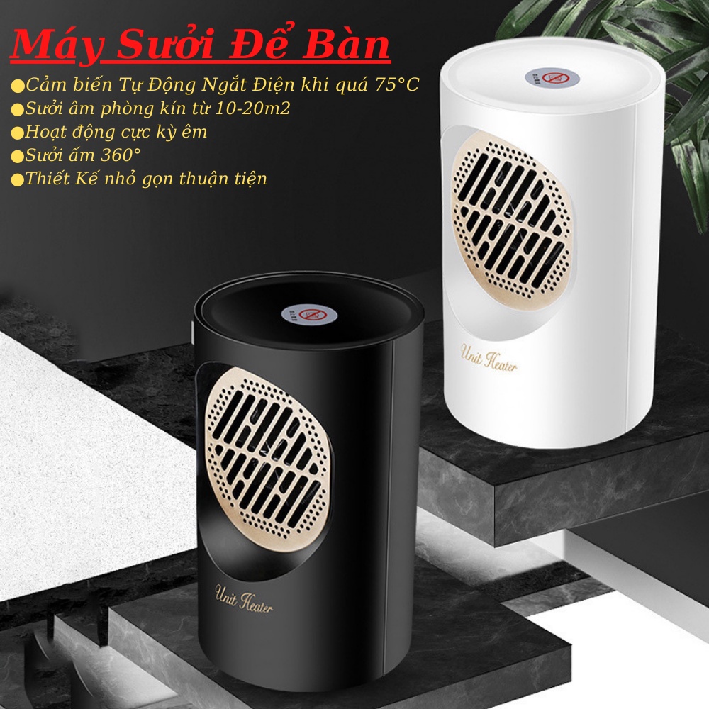 Máy Sưởi Ấm Để Bàn - Sưởi Phòng Ngủ An Toàn Cho Trẻ Nhỏ, Quạt Sưởi Tự Ngắt Khi Quá 75 Độ