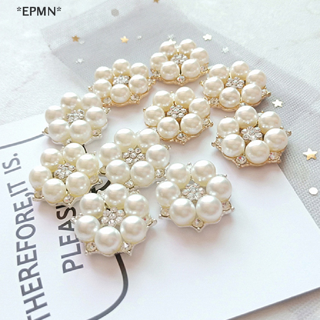 Set 10 Nút Hoa Đính Đá Ngọc Trai Giả Dùng Trang Trí Diy