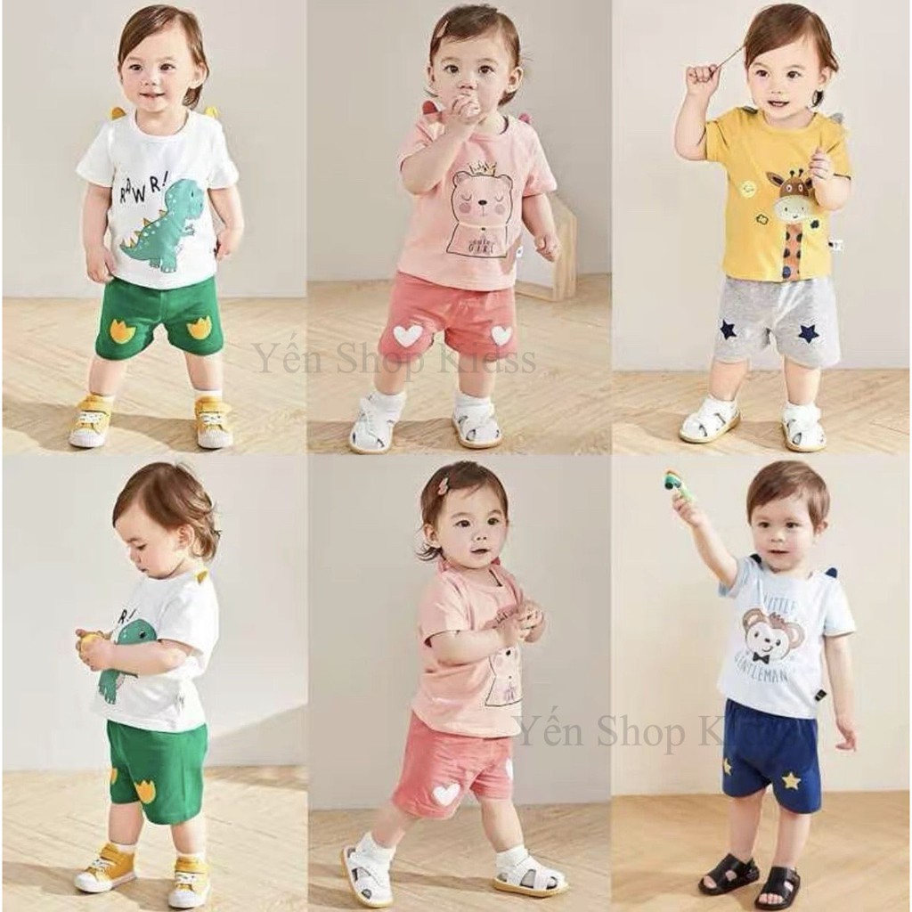 Sale !!! Bộ Cộc Tay Cotton 100 % Minky Mom In Họa Tiết Ngựa Vàng- Khủng Long Xanh Cho Bé (7-19kg)(1312)