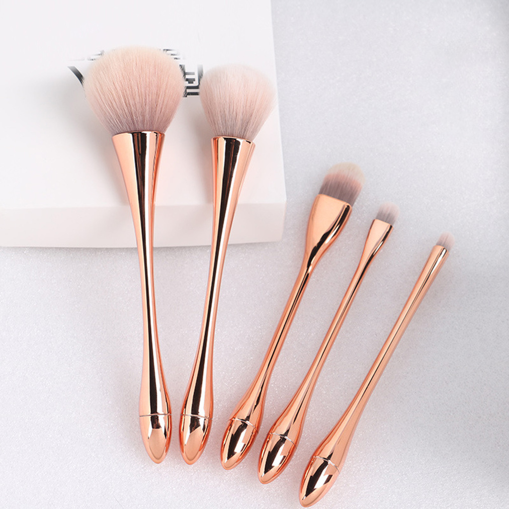 CODseller 5Pcs/Set Waist Brush Electroplating Multifunctional Plastic Soft Hair Small Waist Beauty Makeup Tools for Cosmetic