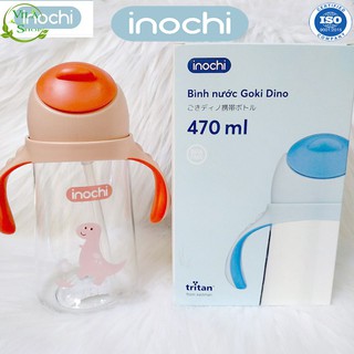 Bình nước trẻ em goki dino 470ml bình tập uống nước cho bé có tay cầm