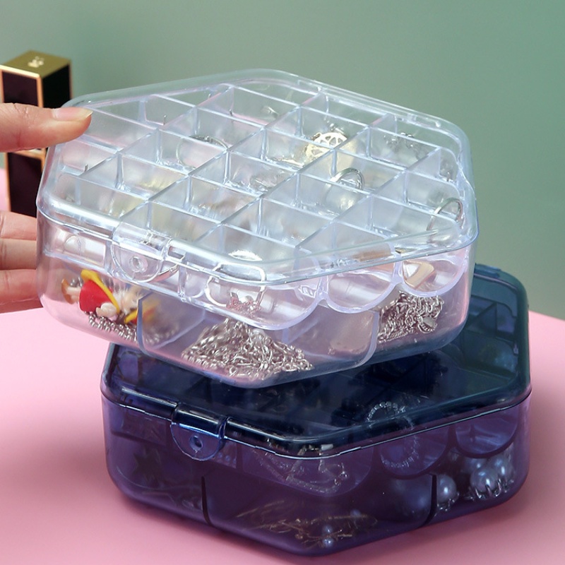 Hộp đựng trang sức hai tầng bằng nhựa trong suốt có nắp đậy tiện lợi