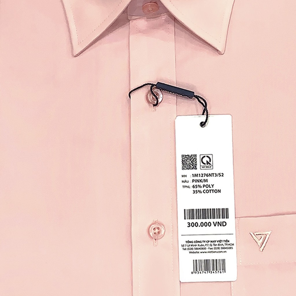 Áo sơ mi nam việt tiến ngắn tay vạt bầu màu hồng lạt