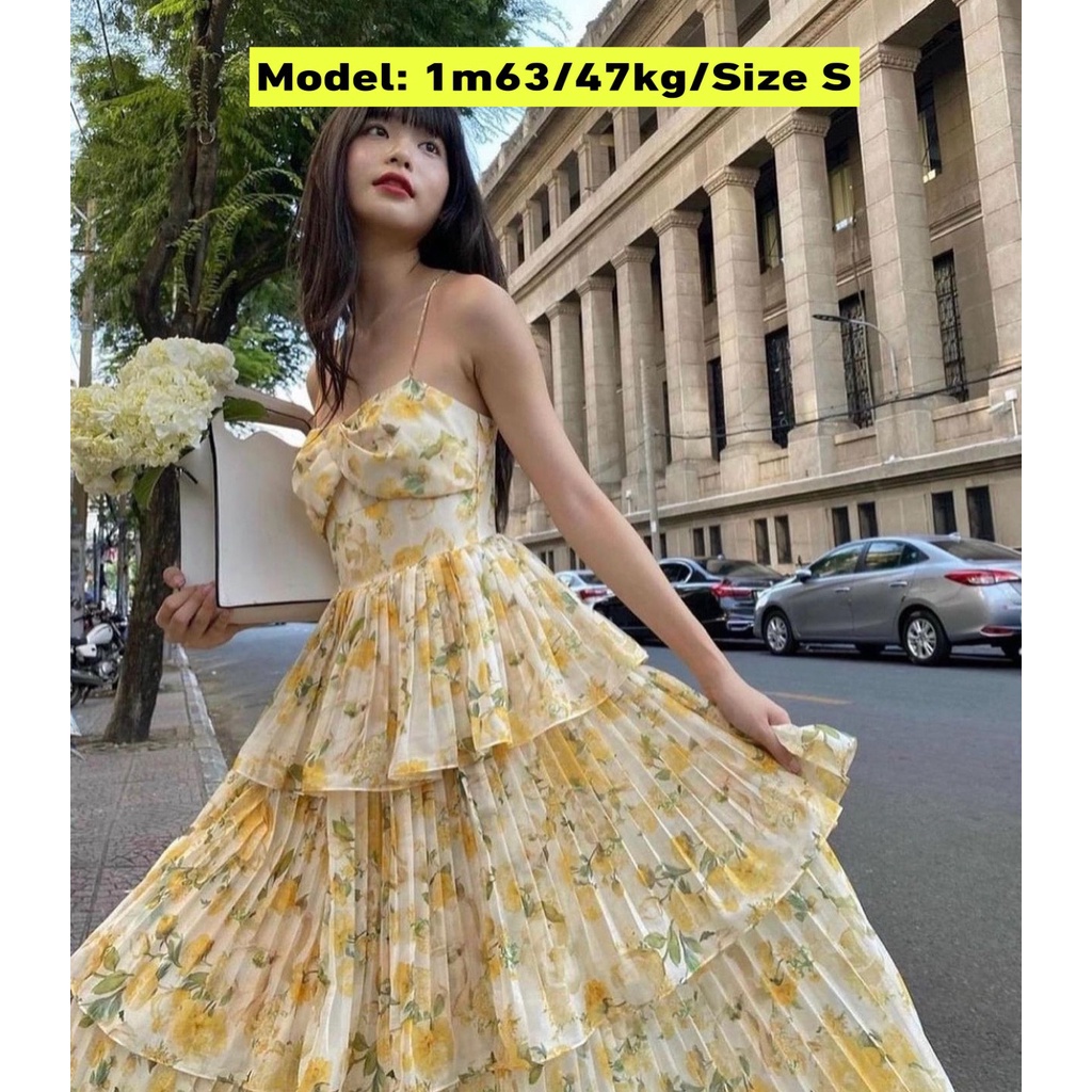 Váy Maxi 2 Dây Hoa Bèo Tầng Dáng Dài