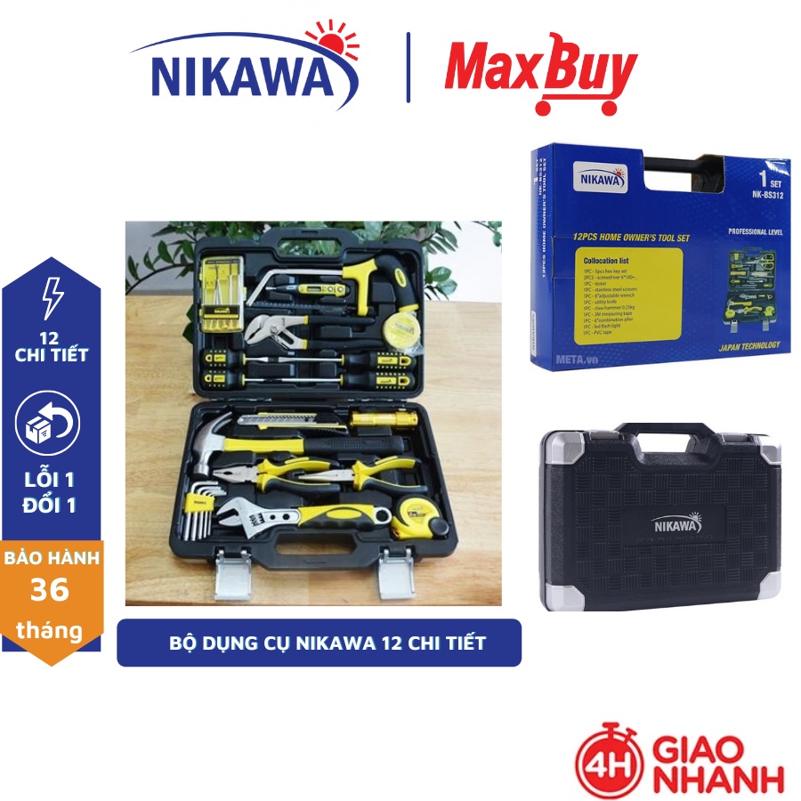 Bộ dụng cụ sửa chữa 12 Món Nikawa NK-BS312 màu đen, bộ đồ nghề nhập khẩu Nhật Bản, bảo hành chính hãng