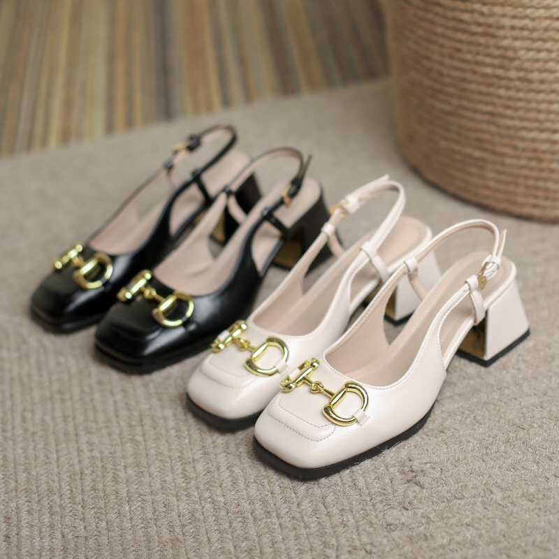 Giày cao gót nữ quai xích 7 cm phong cach trẻ trung Vintage cực hót hít