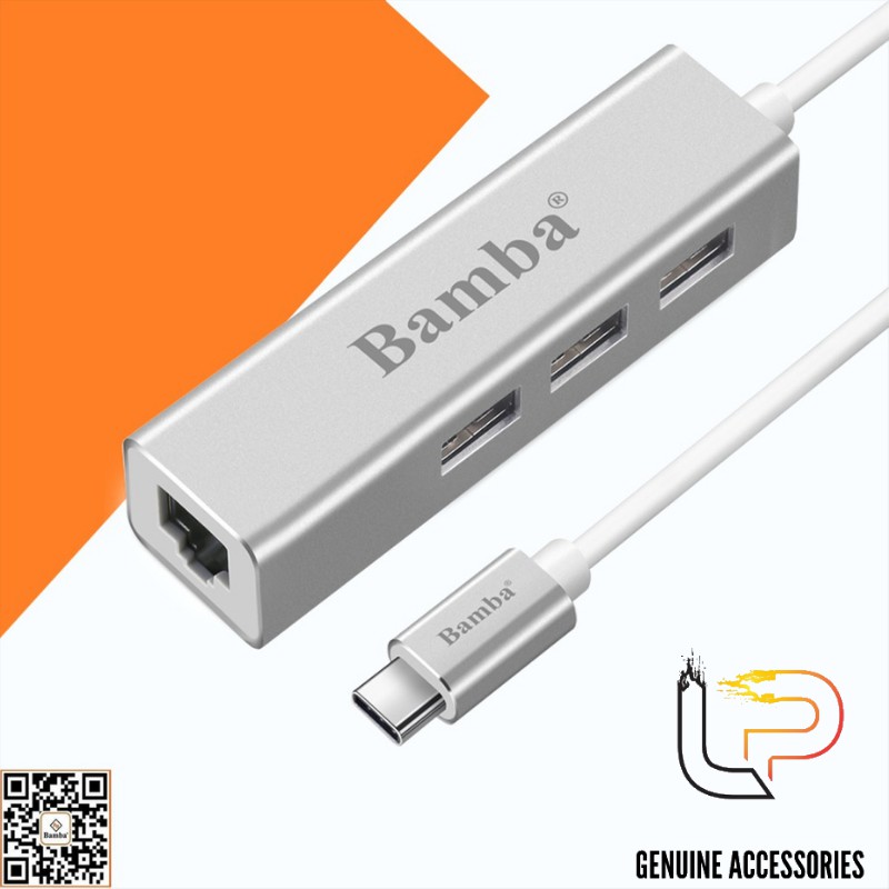 HUB CUYỂN USB TYPE-C RA 3 CỔNG USB 2.0 + RJ45 BAMBA B1