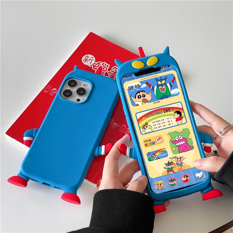 Ốp lưng chống sốc màu xanh dương cho iphone 13 pro 12 pro max đế silicon mềm cho iphone 11 pro max xr x / xs Ốp lưng điện thoại hoạt hình Crayon Shin-chan