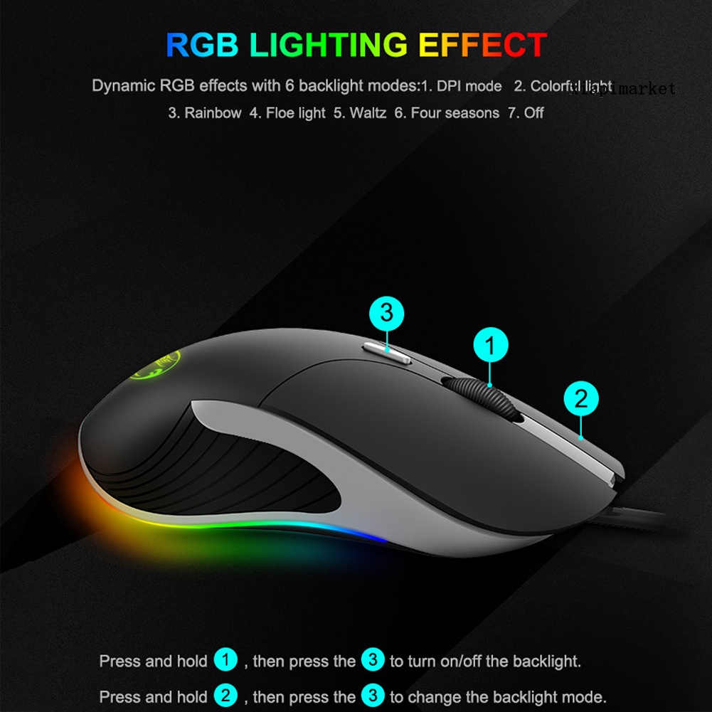 LOP_iMICE X6 Ergonomic 6 Buttons RGB Breathing Light Wired Gaming Mouse for Laptop