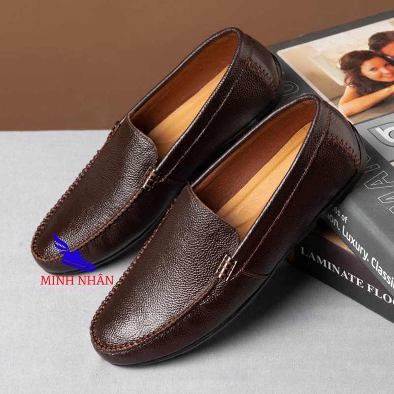 Giày lười nam.giày mọi khâu đế chắc chắn.da bò đế cao su chống trơn trượt Hải Anh Shop