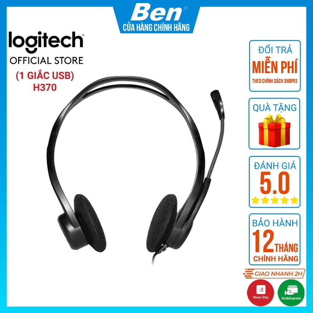 Tai nghe chụp tai LOGITECH H370 (1 giắc USB)-Mic khử ồn - Tai nghe có dây Logitech BH 12T