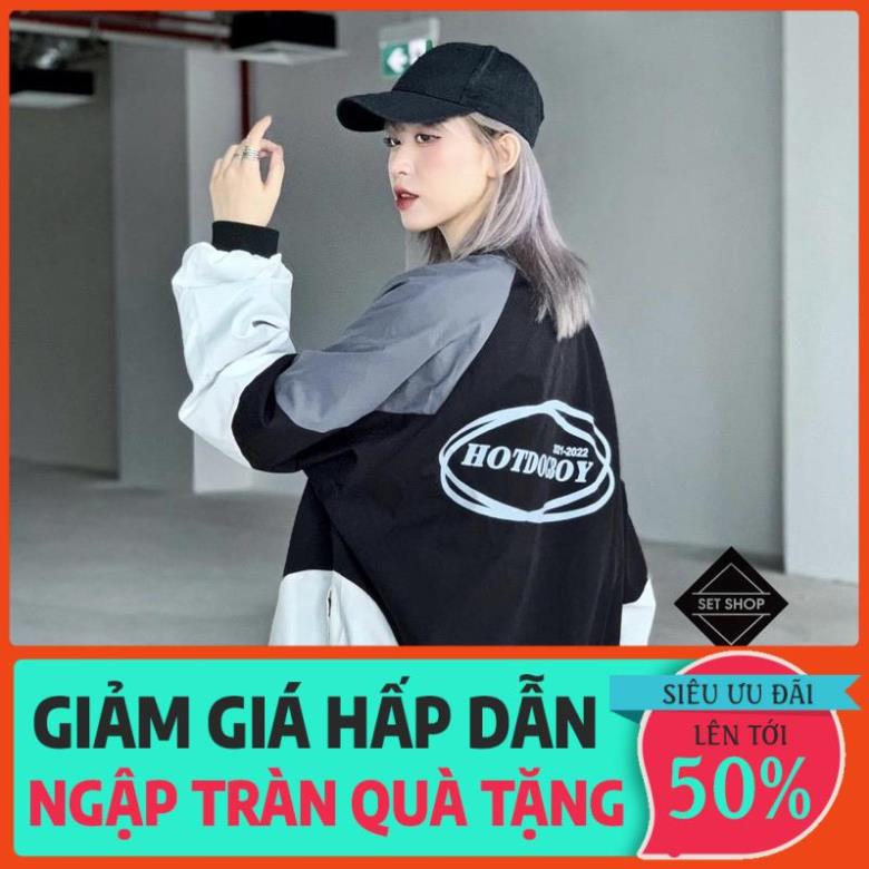 SALE Áo khoác bomber phối màu đen xám điểm nhấn chữ thêu