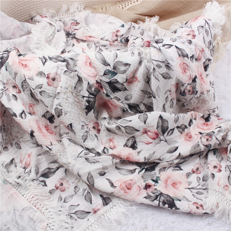 Chăn Cotton 2 Lớp Siêu Mềm Mại In Họa Tiết Hoa Dành Cho Bé