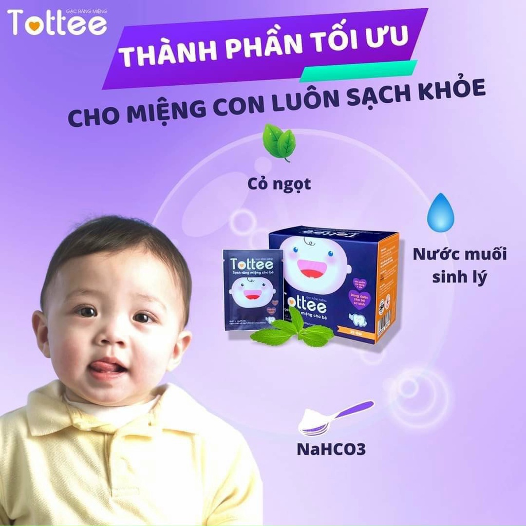 [CHÍNH HÃNG] Gạc rơ lưỡi vệ sinh răng miệng cho bé Tottee hộp 25 gói