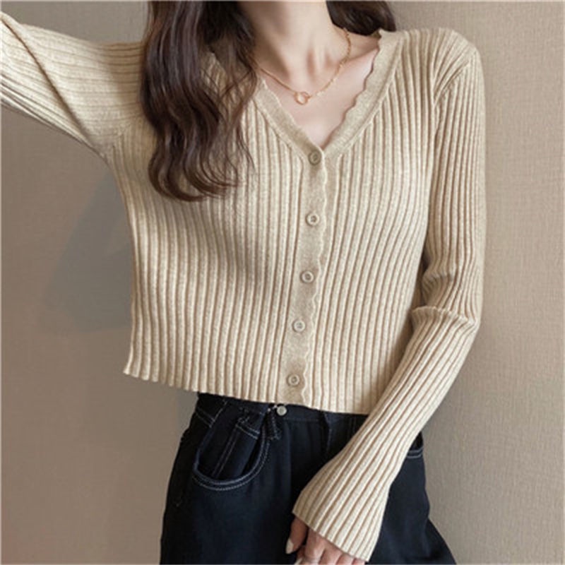 Áo Khoác Cardigan Dệt Kim Mỏng Tay Dài Cổ Chữ V Thời Trang Mùa Thu  Mới Cho Nữ