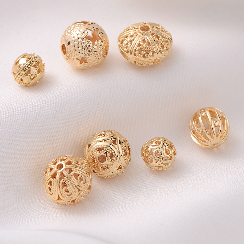 Phụ Kiện Hạt Làm Vòng Tay/Dây Chuyền Bằng Đồng 14K Hình Quả Cầu Rỗng Màu Vàng Kim diy