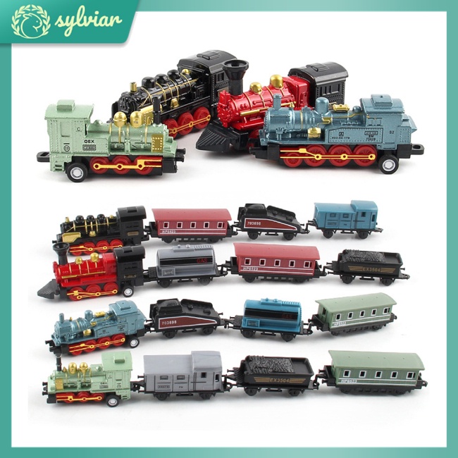Set 4 Mô Hình Xe Lửa Hơi Nước Mini Bằng Hợp Kim Dành Cho Trẻ Em