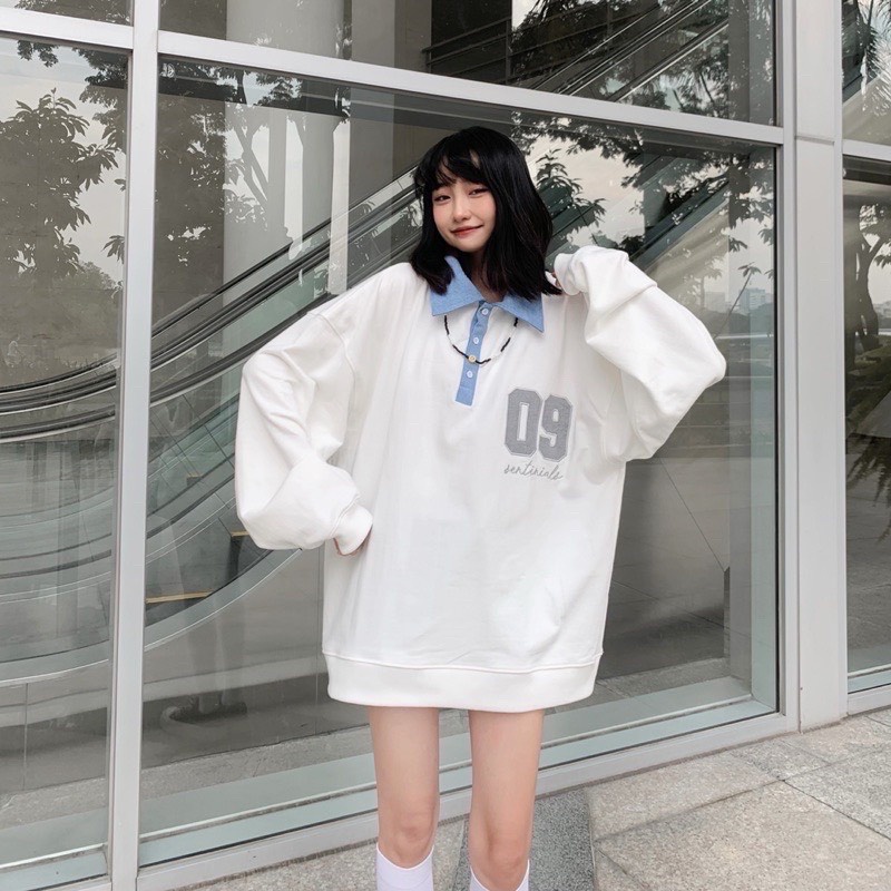 [ MẪU HOTTREND ] ÁO POLO 09 DÀI TAY Áo  Polo unisex dáng rộng, Áo polo dài tay nỉ bông có 2 màu Đen Trắng